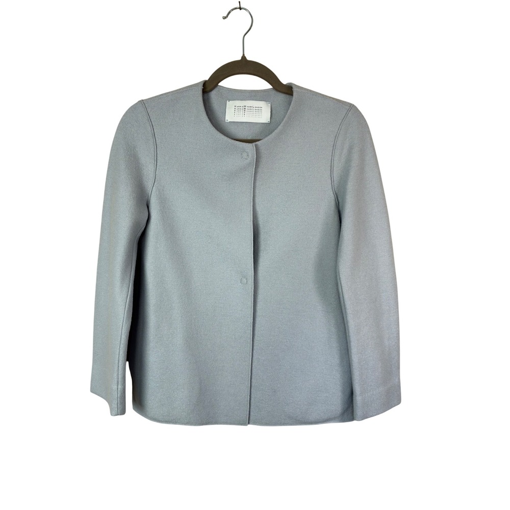 Harris Wharf London Light Blue 100% Virgin Wool Boxy Collarless Coat IT 40 US S